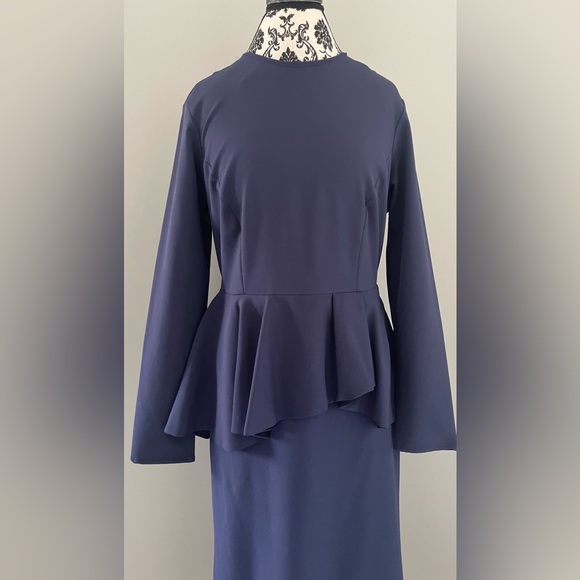 Annah Hariri peplum dress maxi dress navy blue Abaya Islamic modest dress - Picture 4 of 8